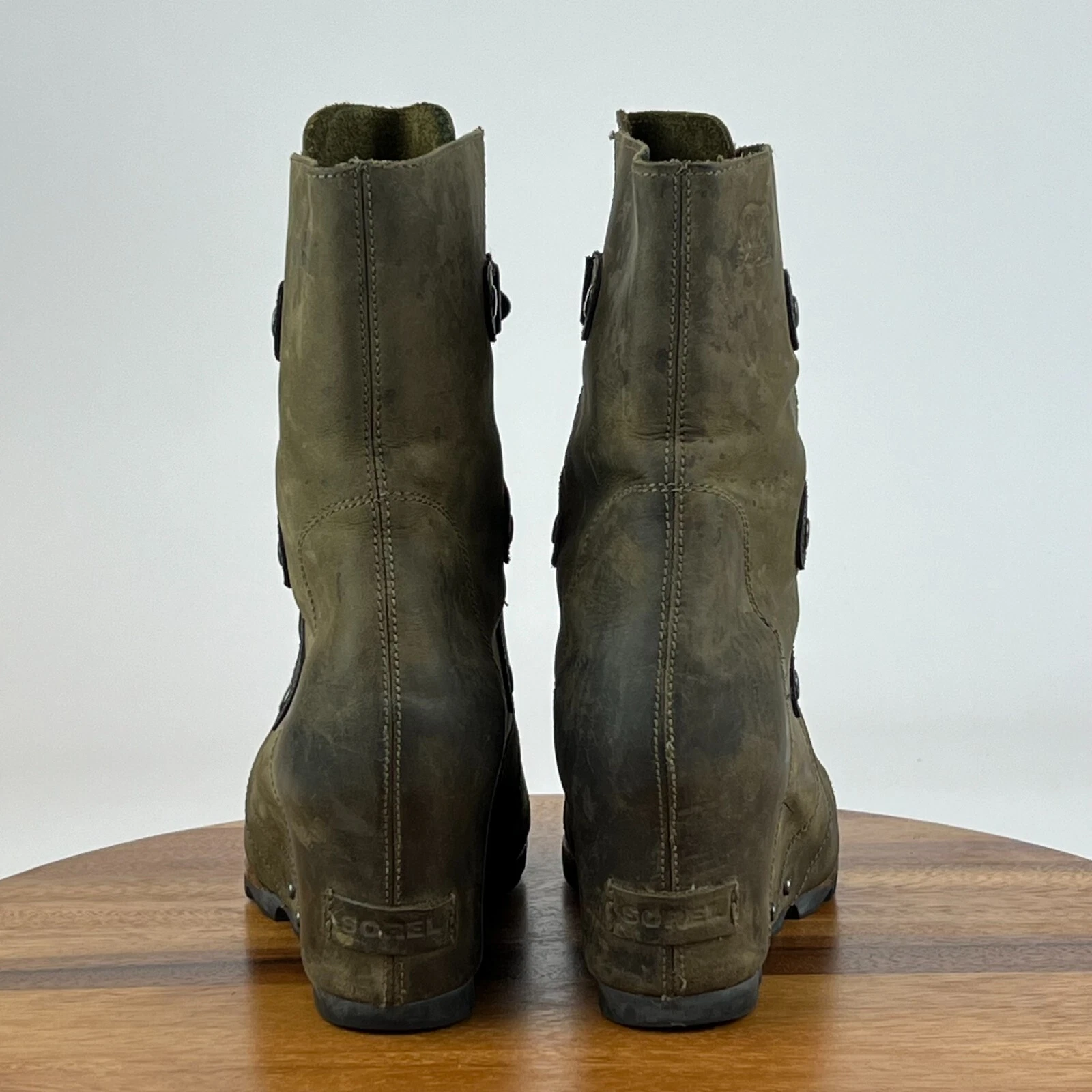 sorel joan of arctic leather hidden wedge heeled guc boots