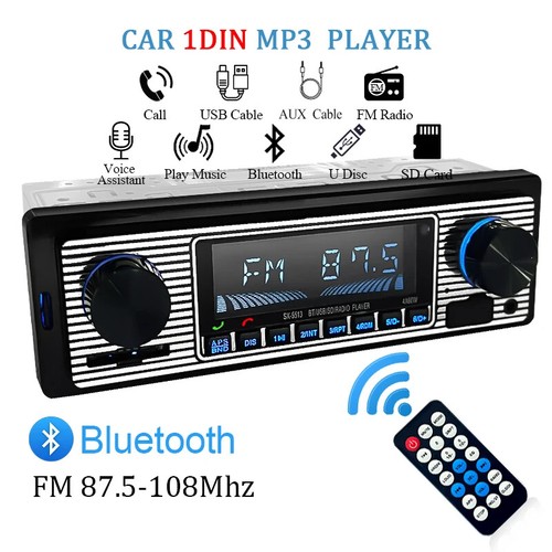 Bluetooth Vintage Autoradio FM Lettore MP3 USB Classico Stereo Ricevitore Audio AUX - Foto 7 di 13