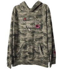 Abercrombie Fitch Embroidered Hoodie Sweatshirt 7 8 Kids Camo Floral Thumb Holes