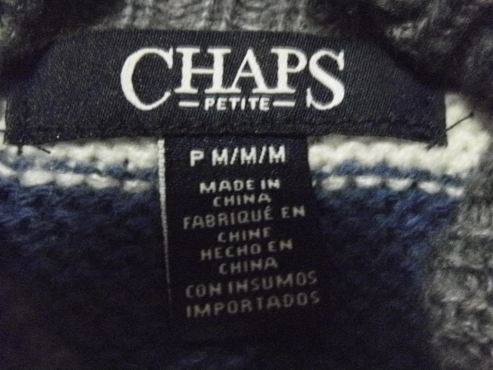 Suéter Chaps Petite Mujer PM Azul Gris Rayas Tejido Cuello Simulado Manga Larga Foto 2 de 4