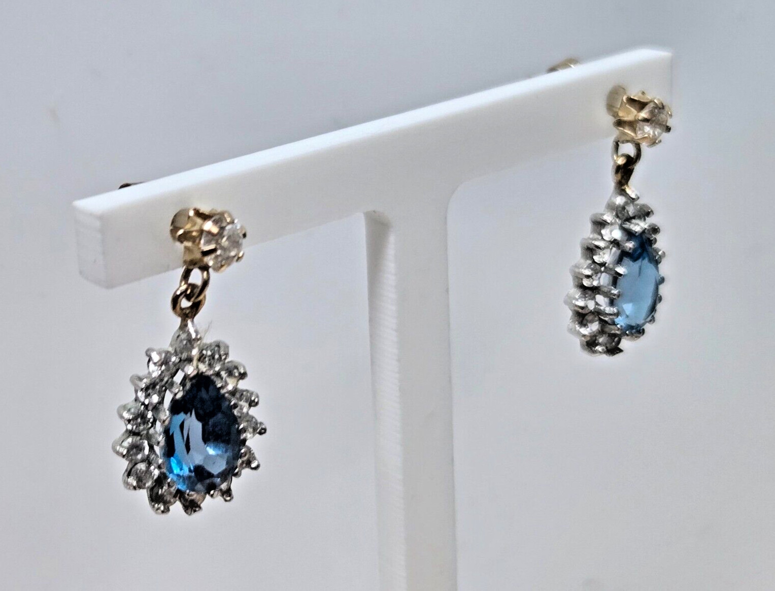 9ct Yellow Gold Dangle Earrings Topaz Stones Stamped Stem Butterfly Closures image 3