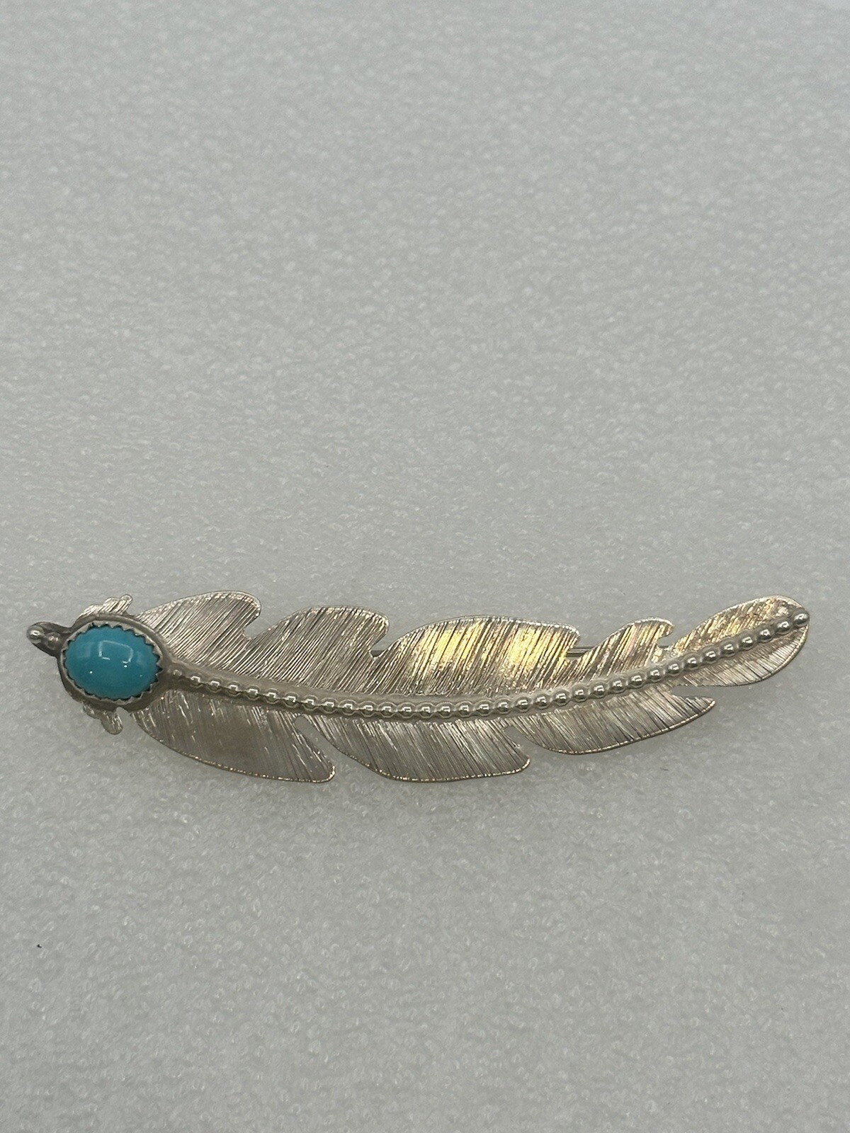 Sterling Silver Feather Brooch With Turquoise Cab… - image 9