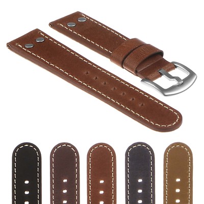 DASSARI Vintage Leather Pilot Watch Band Strap w/ Silver Rivets
