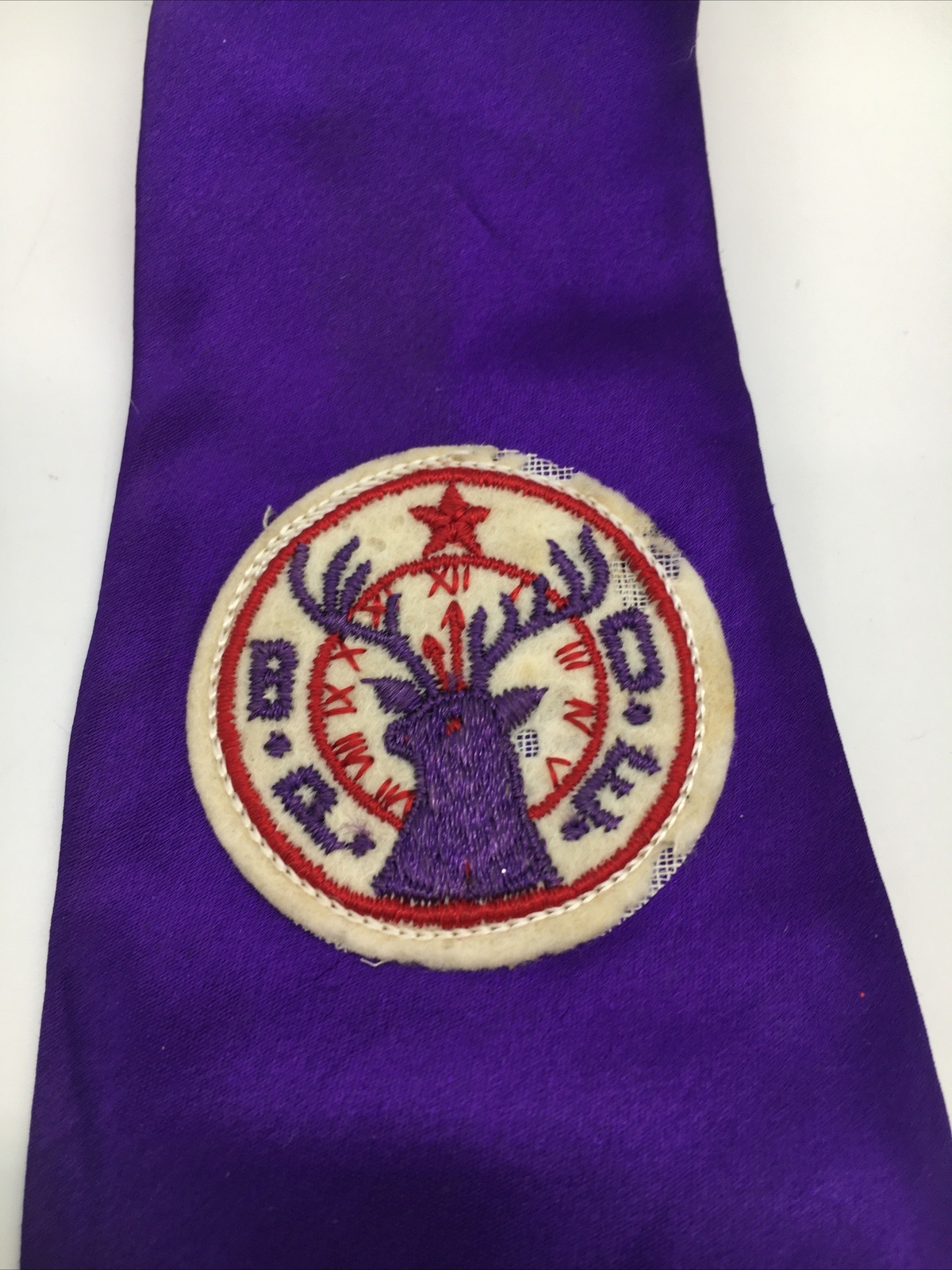 Vintage Purple BPOE Elks Lodge Mens Club Patch Necktie Dress Suit Tie