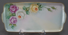 Hutschenreuther Hand Painted Signed Jeanette Wilson Pink Roses & Gold Bread Tray