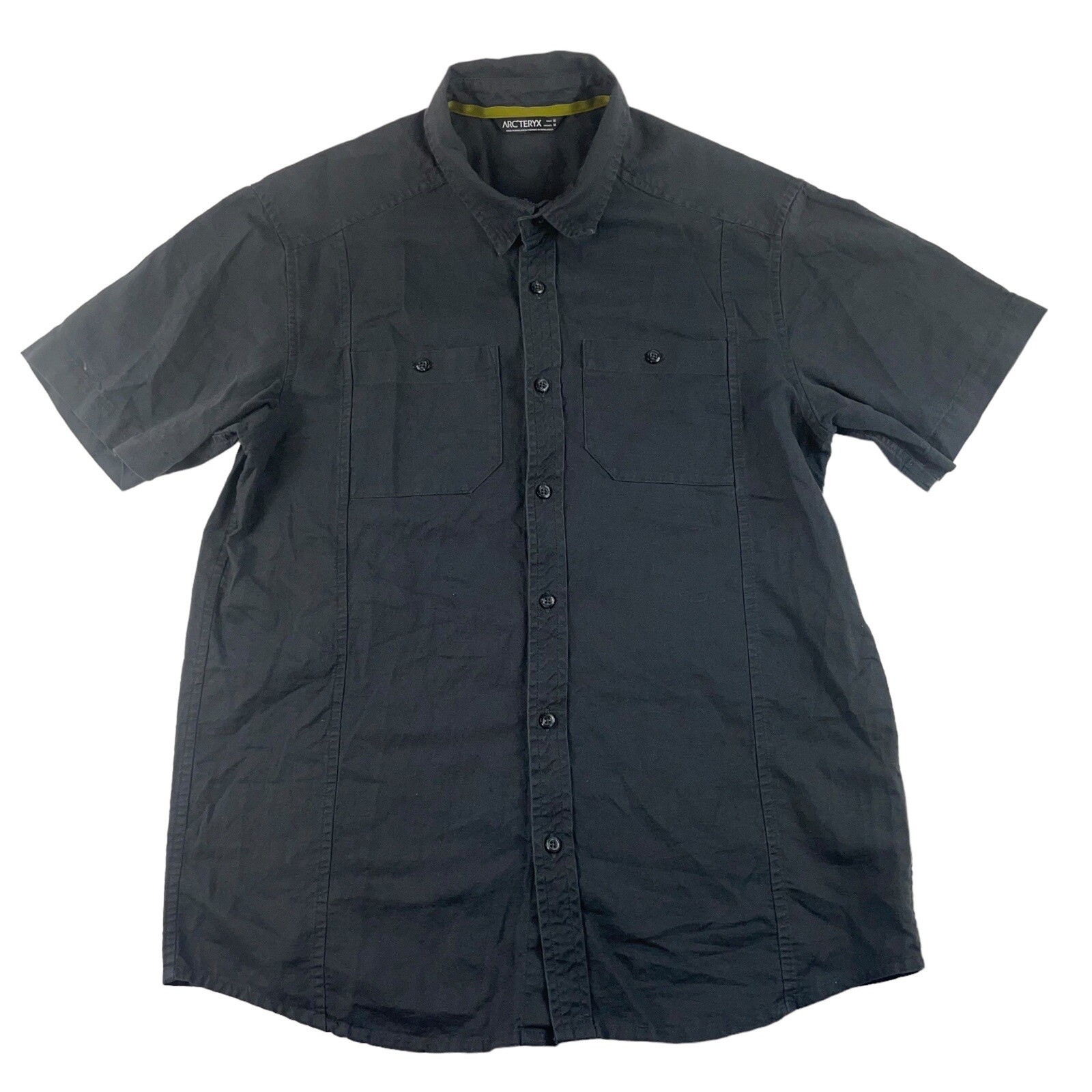 ARC'TERYX grigio antracite lino cotone S S uomo bottoni davanti taglia M ottimo