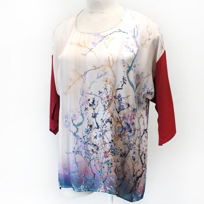 Citron Plus Clothing 100% Silk Art To Wear Ivory Floral Fukure Tunic Blouse 2X