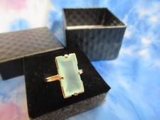 14k Yellow Gold Plated Rectangular Light Mint/Teal Chalcedony Ring Size 10 NEW