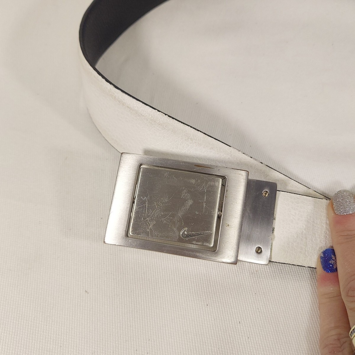 Nike Golf Belt Reversible Black White Leather Size 36 Swivel Nike Golf Belt Reversible Black White Leather Size 36 Swivel