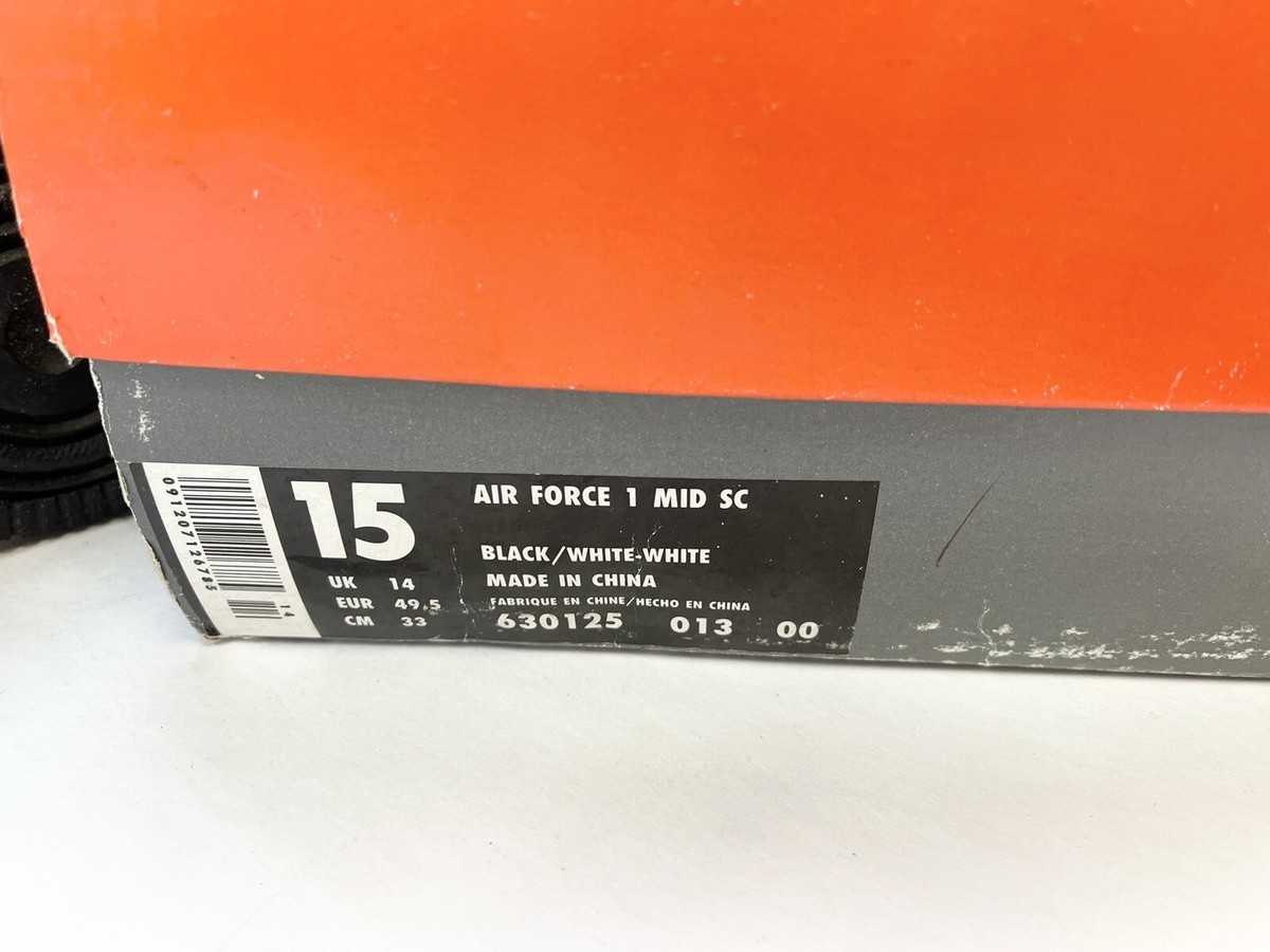 1995 Nike Air Force 1 Mid SC White Black Patent Leather Sz 15 Men