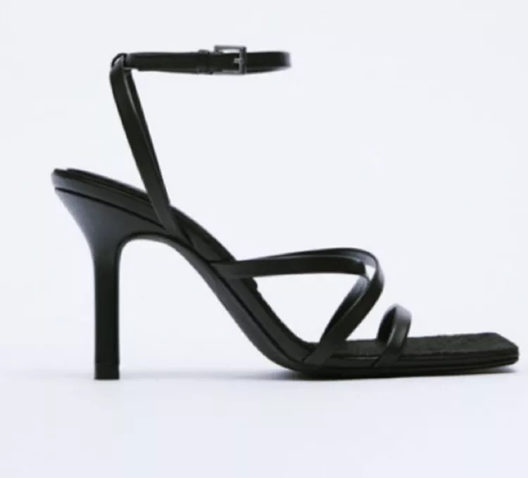 Zara heeled leather top sandals with thin straps