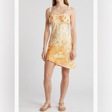 NWT FREE PEOPLE Intimates Retro Daisy Floral Yellow/Orange Asymmetric Slipdress