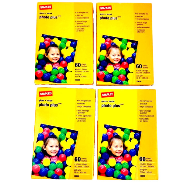 Photo Printer Paper 4x6 Glossy 240 Sheets (60 per pack) Photo Plus Gloss STAPLES