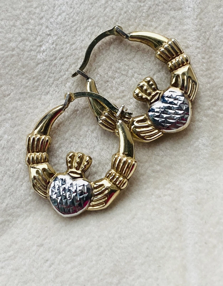 Gold claddagh deals hoop earrings