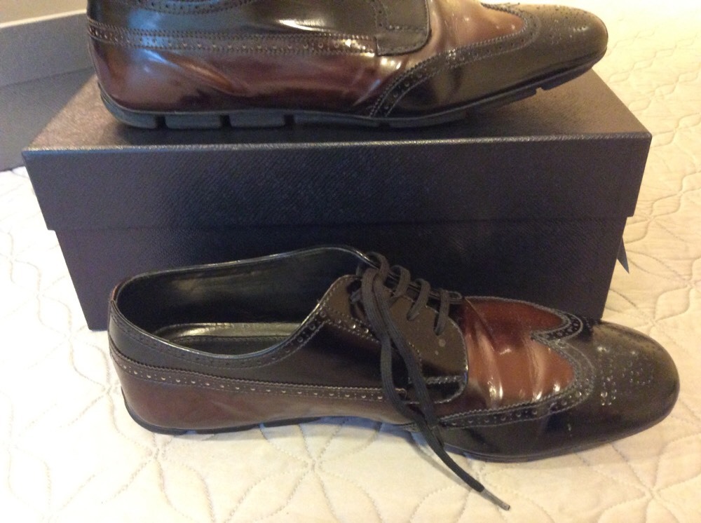 PRADA SPAZZOLATO FUME NERO BRUCIATO Black & Brown LEATHER Size 11 PRADA SPAZZOLATO FUME NERO BRUCIATO Black & Brown LEATHER  main image 2