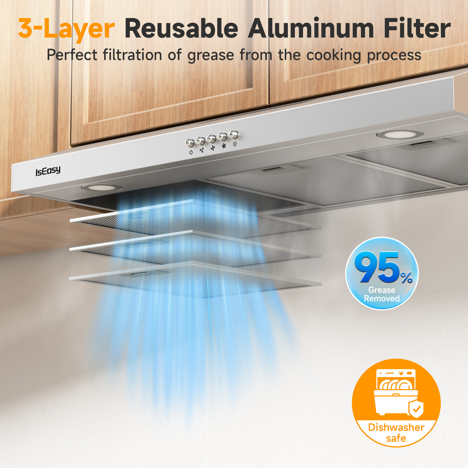 36 Inch Kitchen Range Exhaust Hood Fan Vent Stainless Steel Under Cabinet Mount