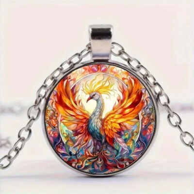 Fashionable Phoenix Design Round Glass Pendant Necklace
