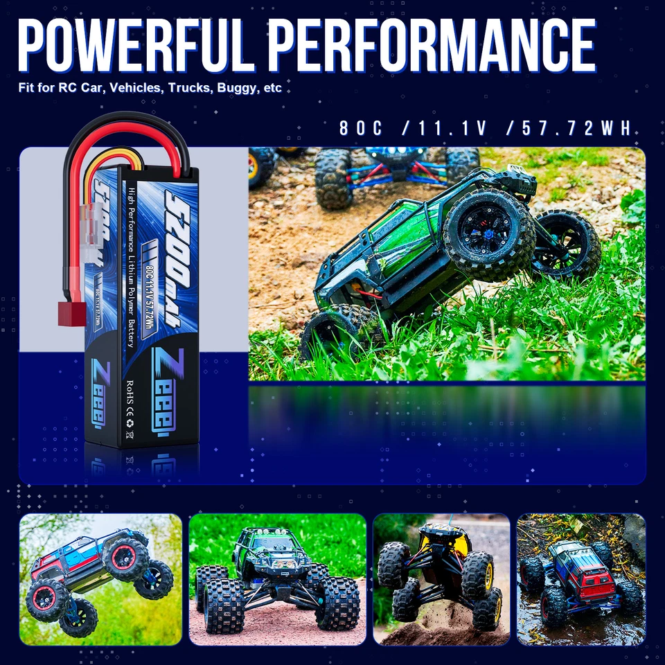 Zeee 3S Lipo Akku 11.1V 80C 5200mAh Hardcase T Stecker für RC Auto Boot Buggy - Bild 4 von 4