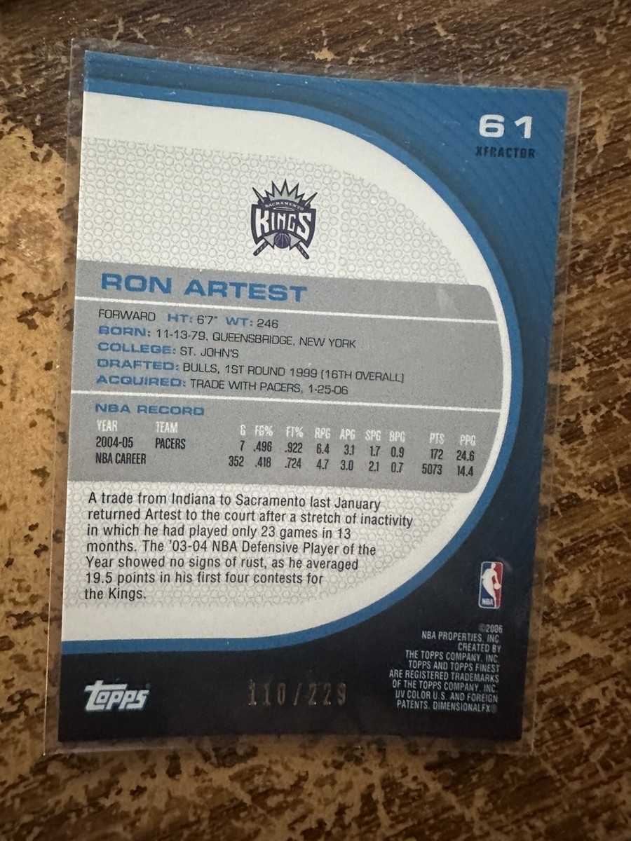 2005-06 Topps Finest X-Fractor #61 Ron Artest /229 Sacramento