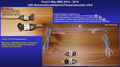 Ford C-Max MK2 LED Door Warning Light Door Lamp Reflector Retrofit Kit