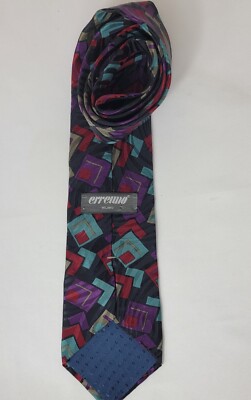 Erreuno Milano Men's Multicolor Abstract Silk Necktie Made in Italy Neck Tie 4''