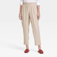 A New Day Womens Ruffle Waisted Pull-On Ankle Pants Tan Size Large NWOT