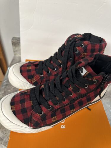 ROCKET DOG JAZZIN' HIGH-TOP CANVAS SNEAKERS Red Black Plaid Dublin Sz 8.5 M - Picture 3 of 9