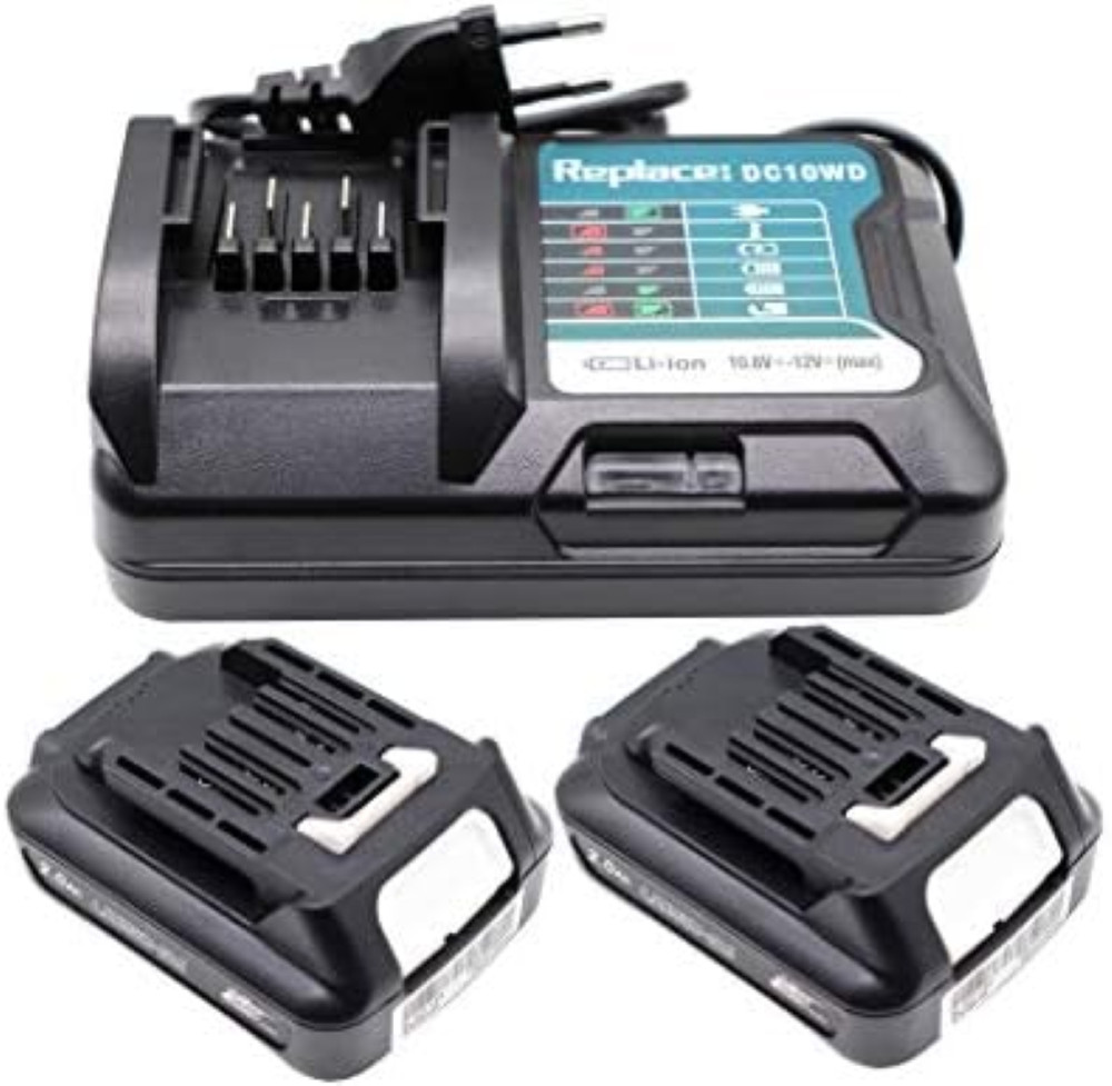 2X BL1021B 2Ah Batteria con 10.8V 12V Caricatore DC10WD DC10SB per Makita 12V Ba