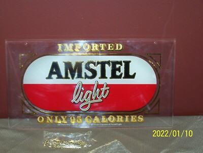 VINTAGE AMSTEL LIGHT BEVELED HANGING WALL SIGN 18'' x 9 3/4'' ~ NEW OLD STOCK ! 