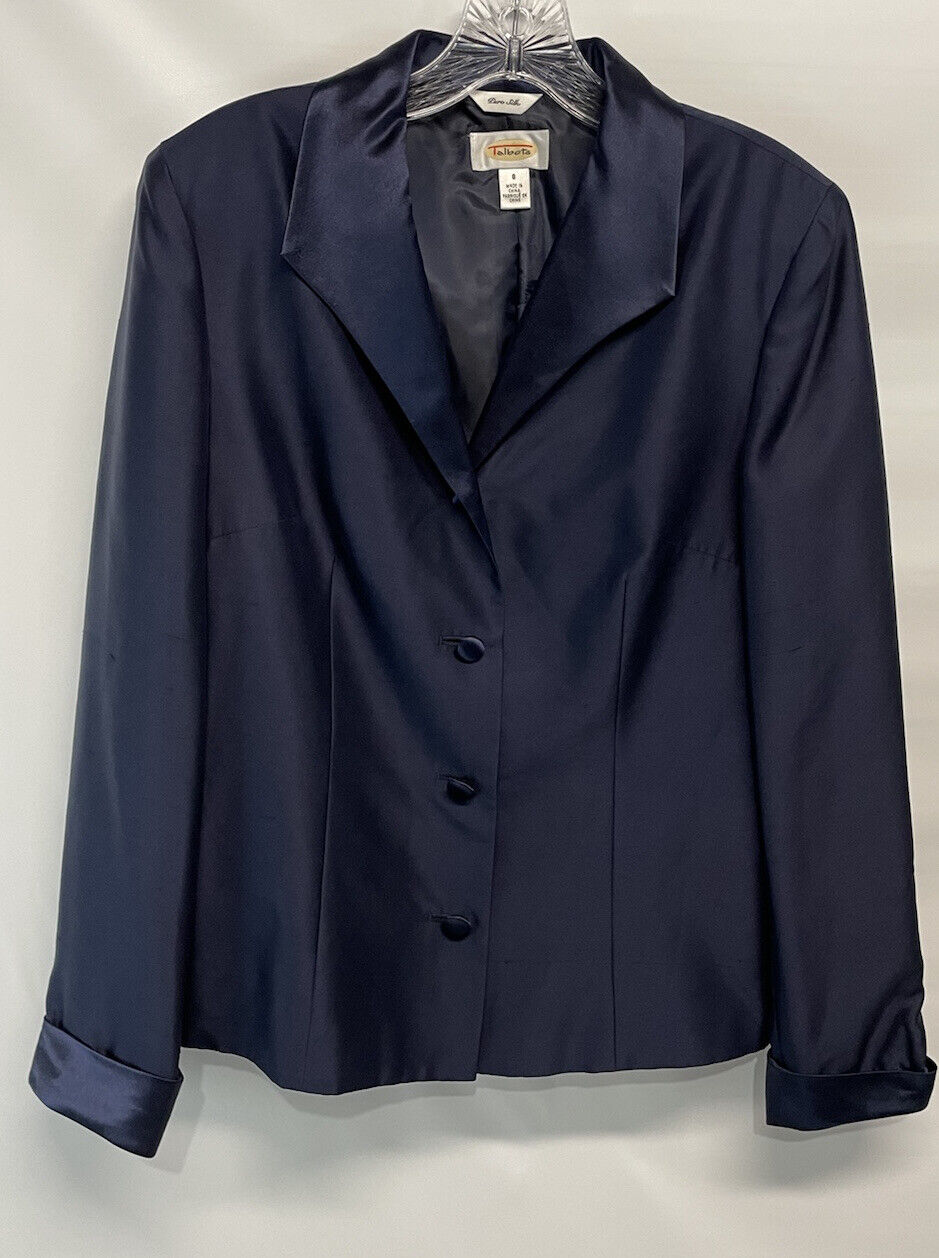 Talbots 100% Silk Rich Elegant Navy Blue Blazer J… - image 2