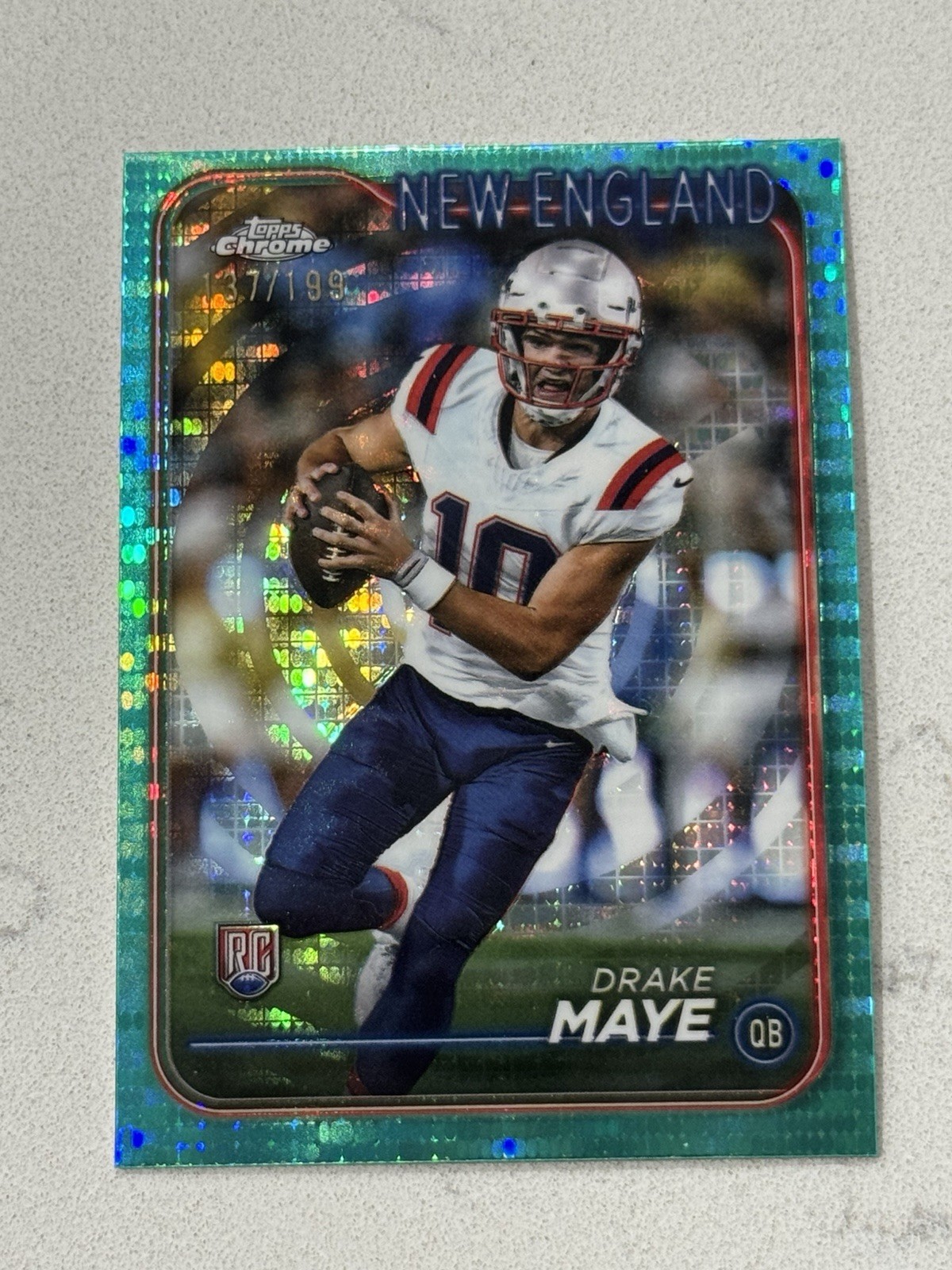 2024 Topps Chrome Drake Maye Aqua Refractor Rookie #203/199 New England Patriots