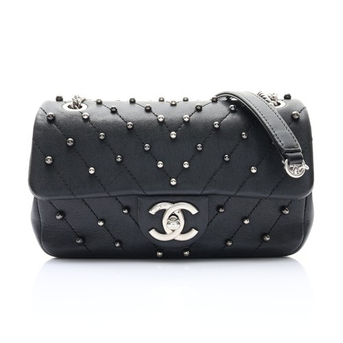 CHANEL Stud Wars Chevron Mini flap Bag Black Lamb