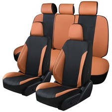 Car Seat Covers Full Set, Leather Car Seat Cushion, Ultra-Thin 5Piece Brown