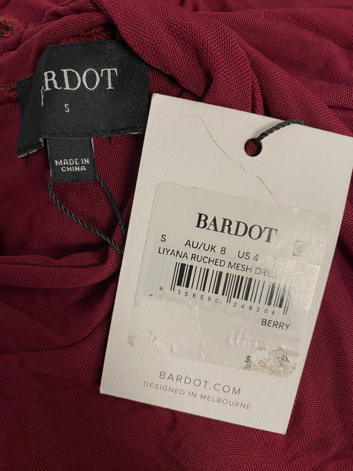 Bardot Women's Red Liyana Ruched Long-Sleeve Mesh Dress Size S