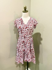 Banana Republic Women’s Short Sleeve Ruffle Wrap Red White  Leopard Dress NWT