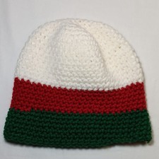 Crochet Beanie Hat Acrylic Colorblock White Red Green Christmas Children's