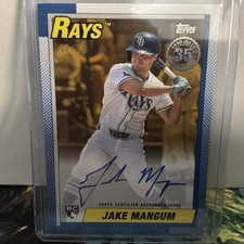2025 Topps Update Jake Mangum 1990 On Card Rookie Auto Gold SP 07/50 Rays