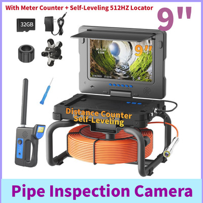 Pipe Inspection Camera With Meter Counter and Self-Leveling 512HZ Locator 9'' DVR