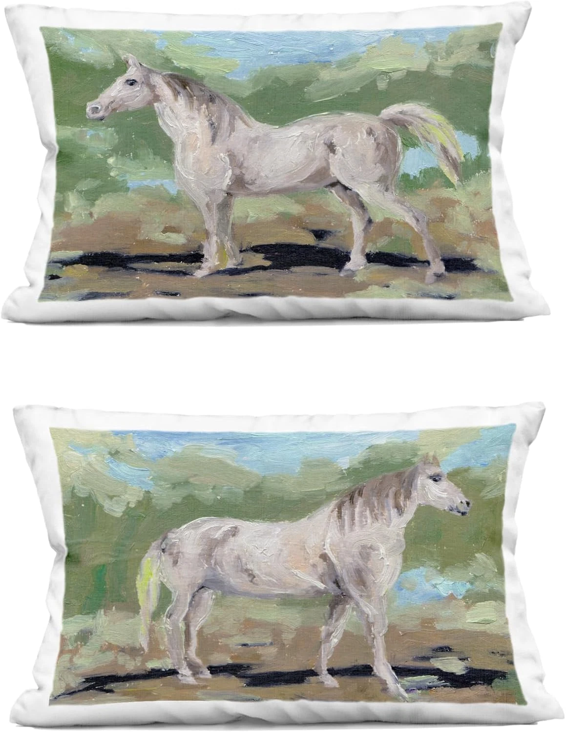 Elegant White Horse Throw Pillows by Melissa Wang - Set of 2