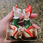 Vtg Christmas Kissing Elves Pixies Boy Girl Couple Salt & Pepper Shakers Set — photo 2