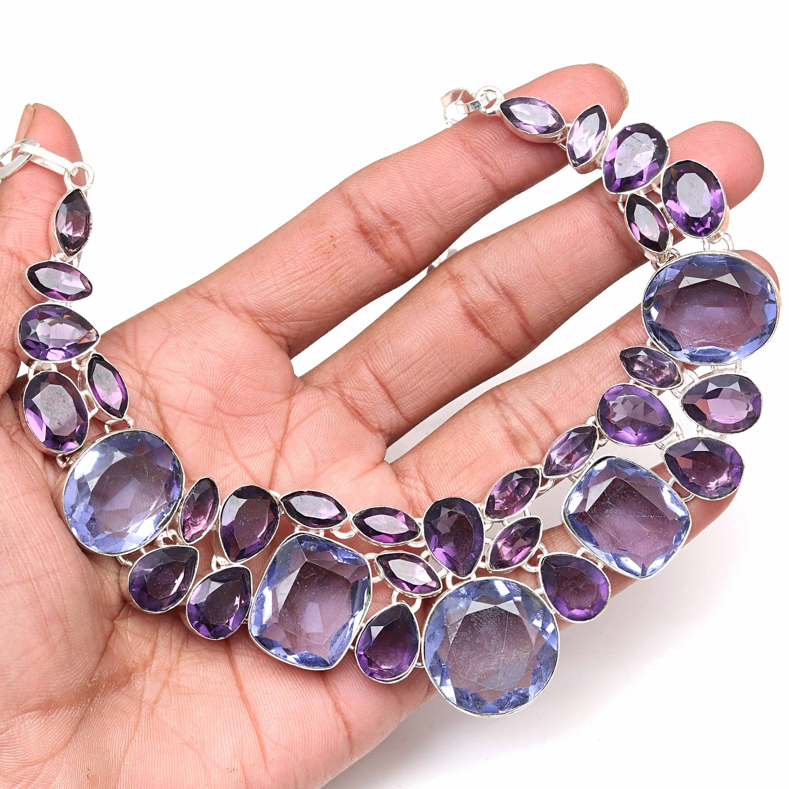 Amethyst Faceted Quartz Gemstone Necklace for Women & Men 18-20 Inch