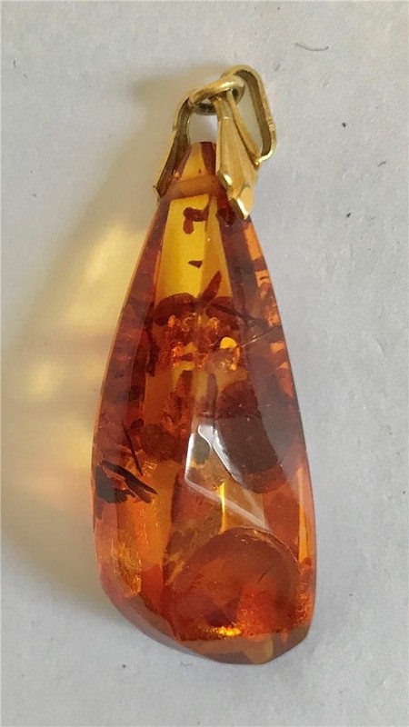 Lovely Vintage Baltic Honey Amber Pendant 2" Long W/ Gold Filled Bale 5.25 Grams
