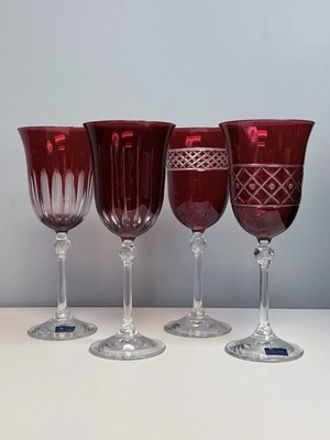 VTG Le Stelle Ruby Red Wine Water Goblet Crystal Design Italy 8.25'' Set of 4