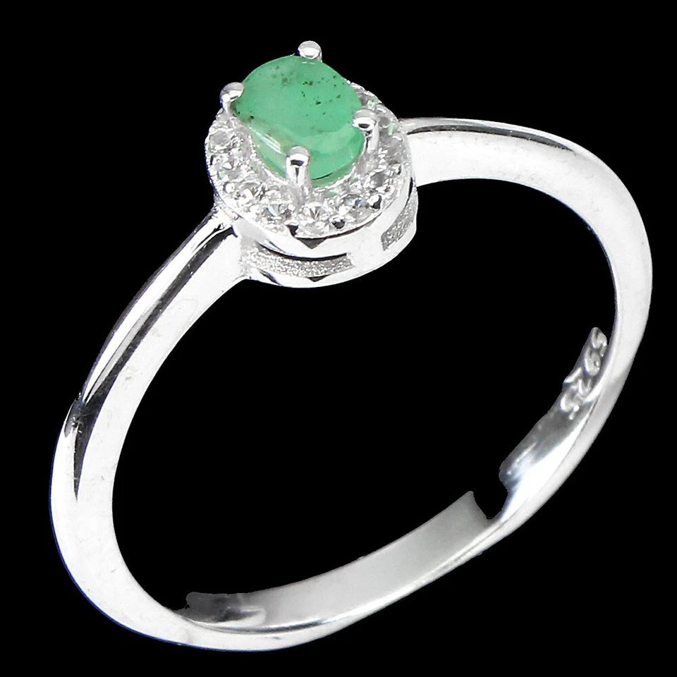 Anello in argento sterling 925 non riscaldato ovale verde smeraldo 4x3 mm... - Immagine 2 di 4