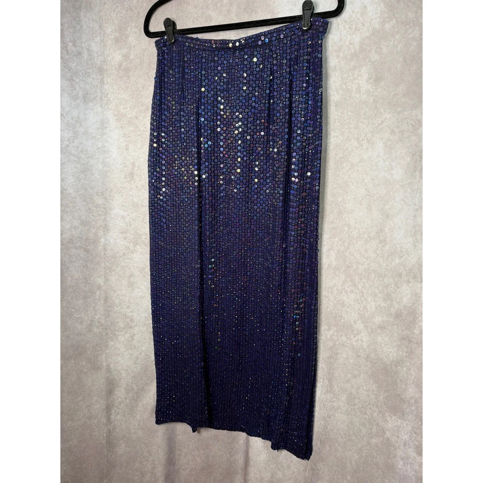 Vintage Doncaster Iridescent Sequin 100%Silk Skirt Women Size 10 Purple Blue - Image 3 of 4