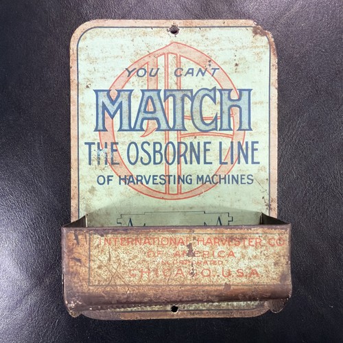 Original vintage Tin Sign Match holder Osborn International Harvester Machines