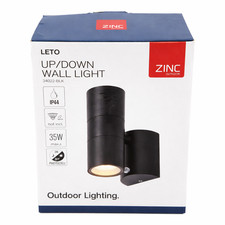 ZINC Outdoor LETO Up Down Wall Light Black IP44 Photocell 2x GU10