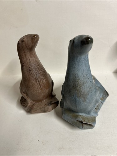 Antique Matching Pair Blue Mtn.Pottery Seal Sea Lion Figurines Brown Glaze - Picture 3 of 8