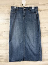 Christopher  Banks Denim Midi Skirt 10P Med Wash Western Boho Modest Minimalist