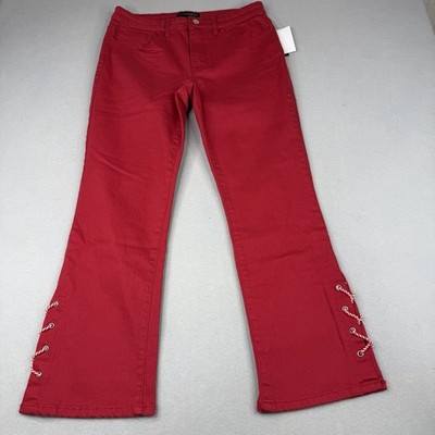 Grace Elements Tomato Red Lace-Up Hem crop Flare Jeans Size 8 NWT Stretch Denim